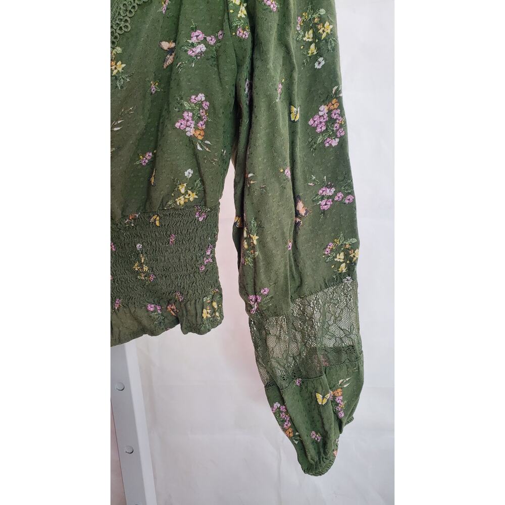 Selfie Olive Floral Lace Blouse Small - Picture 5 of 7